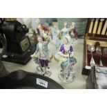 PAIR OF 'FOREIGN' PORCELAIN FIGURES OF A MAID AND HER COMPANION, 7" HIGH, (2)