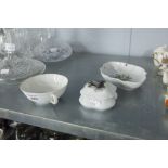 THREE PIECES OF MODERN LIMOGES PORCELAIN, STRAWBERRY DISH, TWO HANDLED BOWL, DOG TRINKET DISH AND
