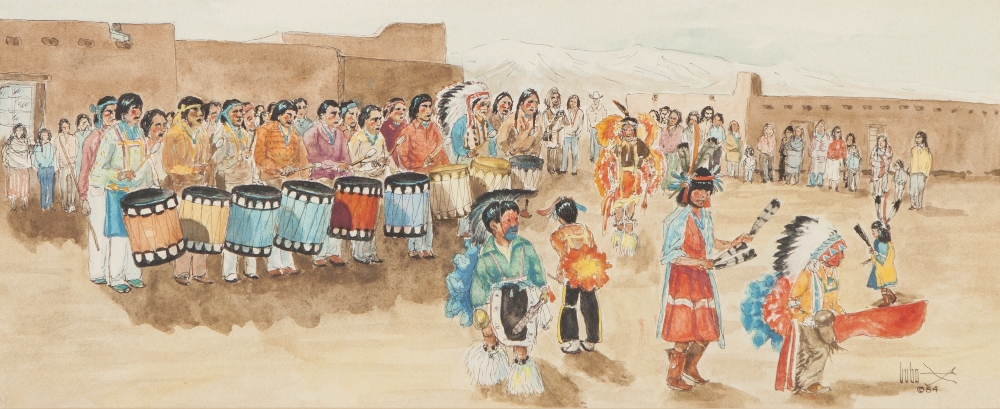 J BRUCE LABO SUR (PALM SPRINGS USA) THREE PEN INK AND WATERCOLOUR DRAWINGS Mexican dancers Each - Image 2 of 3