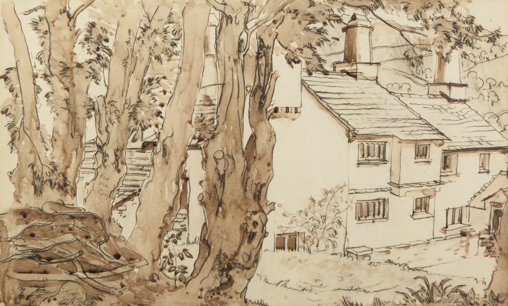 JAMES EDMUND HOLMES ( 1926-1984) FIVE MIXED MEDIA WORKS: PEN, BROWN INK AND WASH DRAWING, '