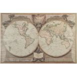 MODERN FRAMED AND GLAZED COLOUR PRINT 'THE NEW MAP OF THE WORLD' published 12th May 1794, 23 1/2"