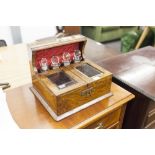 EDWARDIAN OAK LADY'S JEWEL CASE/ PERFUME CASE/BOX WITH BOTTLES