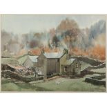 E.SCOTT JONES (TWENTIETH CENTURY) WATERCOLOUR DRAWING 'Lakeland Farm' Signed, titled to a '