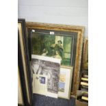 A PAIR OF EARLY 1900's REPRODUCTION COLOUR PRINTS, A WATERCOLOUR SIGNED D. HARGREAVES, AND A