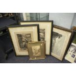 AFTER DENDY SADLER THREE ARTIST SIGNED ENGRAVINGS And various engravings, and a watercolour