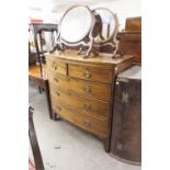 NINETEENTH CENTURY MAHOGANY BOW FRONTED CHEST OF TWO SHORT AND THREE LONG DRAWERS