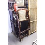 LATE VICTORIAN TEAK OPEN ARM FOLDING DECK CHAIR, WITH PADDED FABRIC BACK AND SEAT