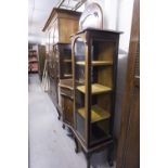 EDWARDIAN INLAID MAHOGANY 'SIDE BY SIDE' DISPLAY CABINET, WITH SHAPED OBLONG BEVEL EDGED MIRROR