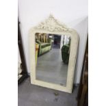 VICTORIAN PIER MIRROR, WITH OFF-WHITE PAINTED GESSO FANCY FRAME, 3'9" HIGH WIDE (PEDIMENT SLIGHTLY