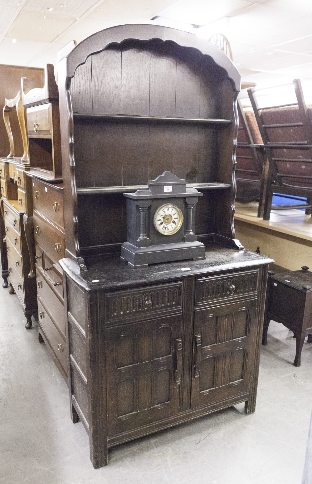 A SMALL CARVED OAK DUTCH-TYPE DRESSER