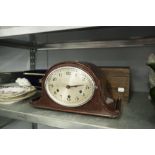 MAHOGANY CASED GERMAN NAPOLEON MANTLE CLOCK, HALLER; A COLLECTION OF SEVEN 20th CENTURY TINS TO