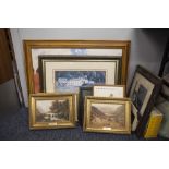 A PAIR OF SMALL GILT FRAMED COLOUR PRINTS 'RYDAL WATER' AND TWO OTHER LARGE PRINTS AND THREE SMALL