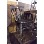A VICTORIAN KITCHEN DINING CHAIR WITH BALLOON VARIANT BACK