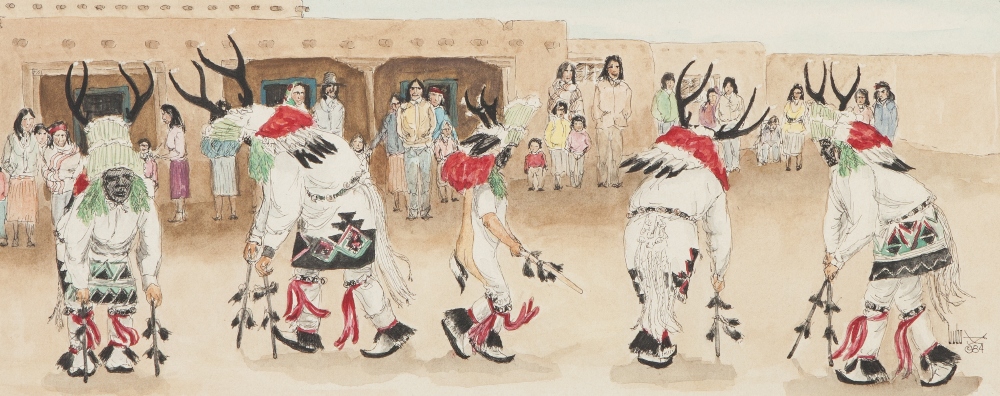 J BRUCE LABO SUR (PALM SPRINGS USA) THREE PEN INK AND WATERCOLOUR DRAWINGS Mexican dancers Each - Image 3 of 3