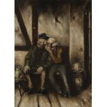 E. HOSCH (TWENTIETH CENTURY) OIL PAINTING ON CANVAS Two men in a public house Signed 15 ½" x