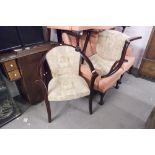 A PAIR OF MODERN WOODEN FRAMED ARMCHAIRS, PAD BACK AND SEAT (2)