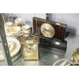 SMITHS QUARTZ CHIME GILT METAL CARRIAGE CLOCK, METAMEC MAINS ELECTRICAL MANTLE CLOCK AND A MODEL