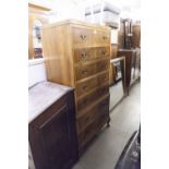 A FIGURED WALNUTWOOD TALL BOY CHEST OF SEVEN LONG DRAWERS, ON STUMP CABRIOLE SUPPORTS, 2'6" WIDE, 5'