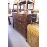 LARGE EARLY NINETEENTH CENTURY MAHOGANY CHEST OF TWO SHORT AND THREE GRADUATED LONG COCKBEADED