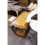 ITALIAN WALNUTWOOD AND MARQUETRY INLAID TWO TIER COCKTAIL TROLLEY, WITH CIRCULAR FALL LEAF TOP