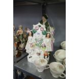 NINETEENTH CENTURY STAFFORDSHIRE FLAT BACK POTTERY CLOCK GROUP, 12 ½" high, AND ANOTHER OF A