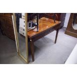 NINETEENTH CENTURY MAHOGANY FOLD-OVER LARGE TEA TABLE WITH SHORT DRAWER AND SQUARE SUPPORTS, CUT