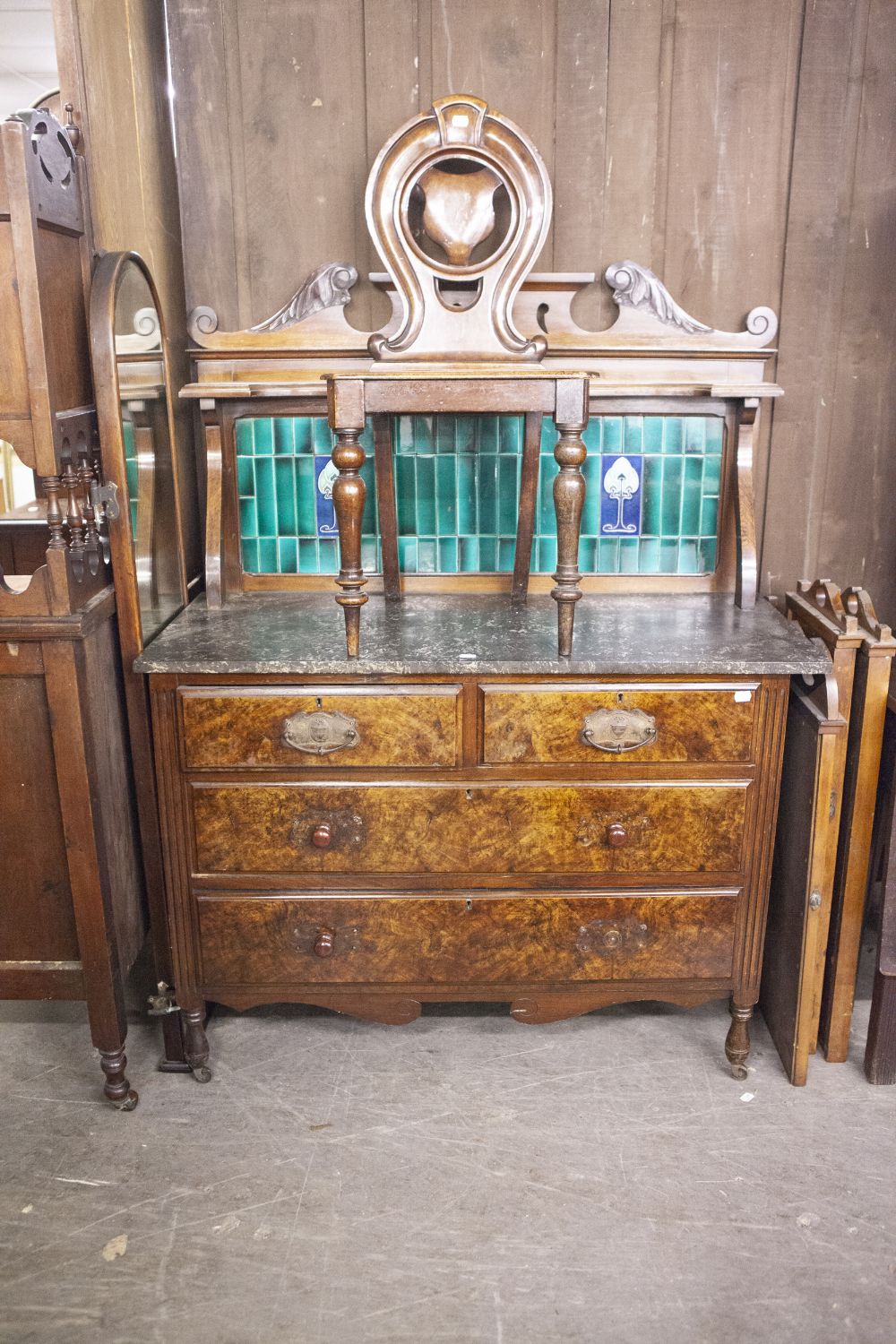 VICTORIAN CARVED TWO TONE WALNUTWOOD BEDROOM SUITE OF THREE PIECES, VIZ A WARDROBE WITH TWO MIRROR - Image 2 of 3