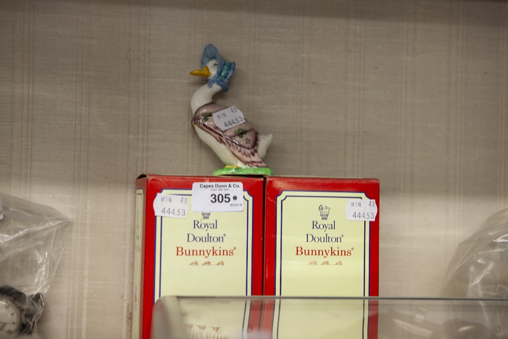 BESWICK BEATRIX POTTER FIGURE, JEMIMA PUDDLEDUCK AND TWO BOXED ROYAL DOULTON BUNNYKINS FIGURES (3)