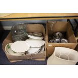 QUANTITY OF PYREX DISHES, WHITE POTTERY INCLUDING ROYAL ALBERT TRAY, ROYAL WORCESTER DISH AND CHROME