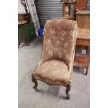 VICTORIAN MAHOGANY SCROLL BACK ARMLESS EASY CHAIR