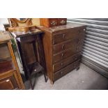 AN OAK AND PLY SIX DRAWER CHEST AND A TALL SQUARE JARDINIERE STAND (2)