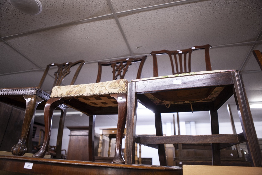 CHIPPENDALE PERIOD MAHOGANY SINGLE DINING CHAIR, AND TWO OTHERS, (3)