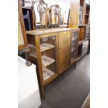 EARLY TWENTIETH CENTURY WALNUTWOOD SIDE BY SIDE DISPLAY CABINET, HAVING END CUPBOARD WITH GLAZED