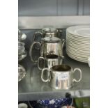 'MOORLAND' ELECTROPLATE TEA SERVICE OF FOUR PIECES, CIRCULAR WITH TAPERED STRAIGHT SIDES, VIZ A