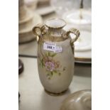 NORITAKE PORCELAIN TWO HANDLED VASE, PAINTED IN LOW RELIEF WITH APPLE BLOSSOM, 10" HIGH