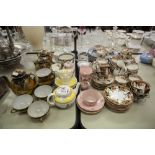 WEDGWOOD PORCELAIN PINK GROUND TEA SET OF NINE PIECES, FOUR CUPS, A JAPANESE EGGSHELL TEA SERVICE