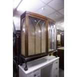 AN EDWARDIAN MAHOGANY DOUBLE DISPLAY CABINET, WITH GOTHIC GLAZED DOORS