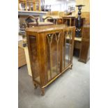 WALNUTWOOD CHINA DISPLAY CABINET WITH ASTRAGAL GLAZED DOORS AND A SMALL OAK DISPLAY CABINET (2)