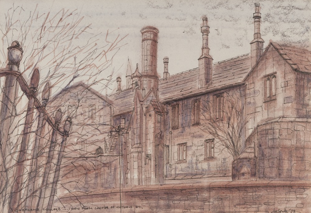 JOSEPH SPARK PEN AND WASH DRAWING 'Chethams College - View from Corner of Victoria Street' Signed,