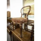 VICTORIAN WALNUTWOOD BALLOON BACK SINGLE CHAIR WITH CARVED CROSS RAIL AND A VICTORIAN MAHOGANY