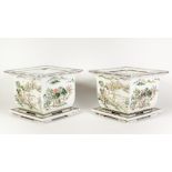 AN ATTRACTIVE PAIR OF CHINESE REPUBLIC PERIOD (1912-47) PORCELAIN SQUARE OGEE FORM JARDINIERE'S ON