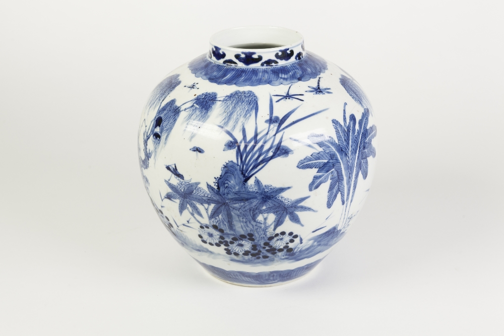 NINETEENTH CENTURY CHINESE BLUE AND WHITE PORCELAIN VASE, of baluster form, outlined and washed with - Image 2 of 4