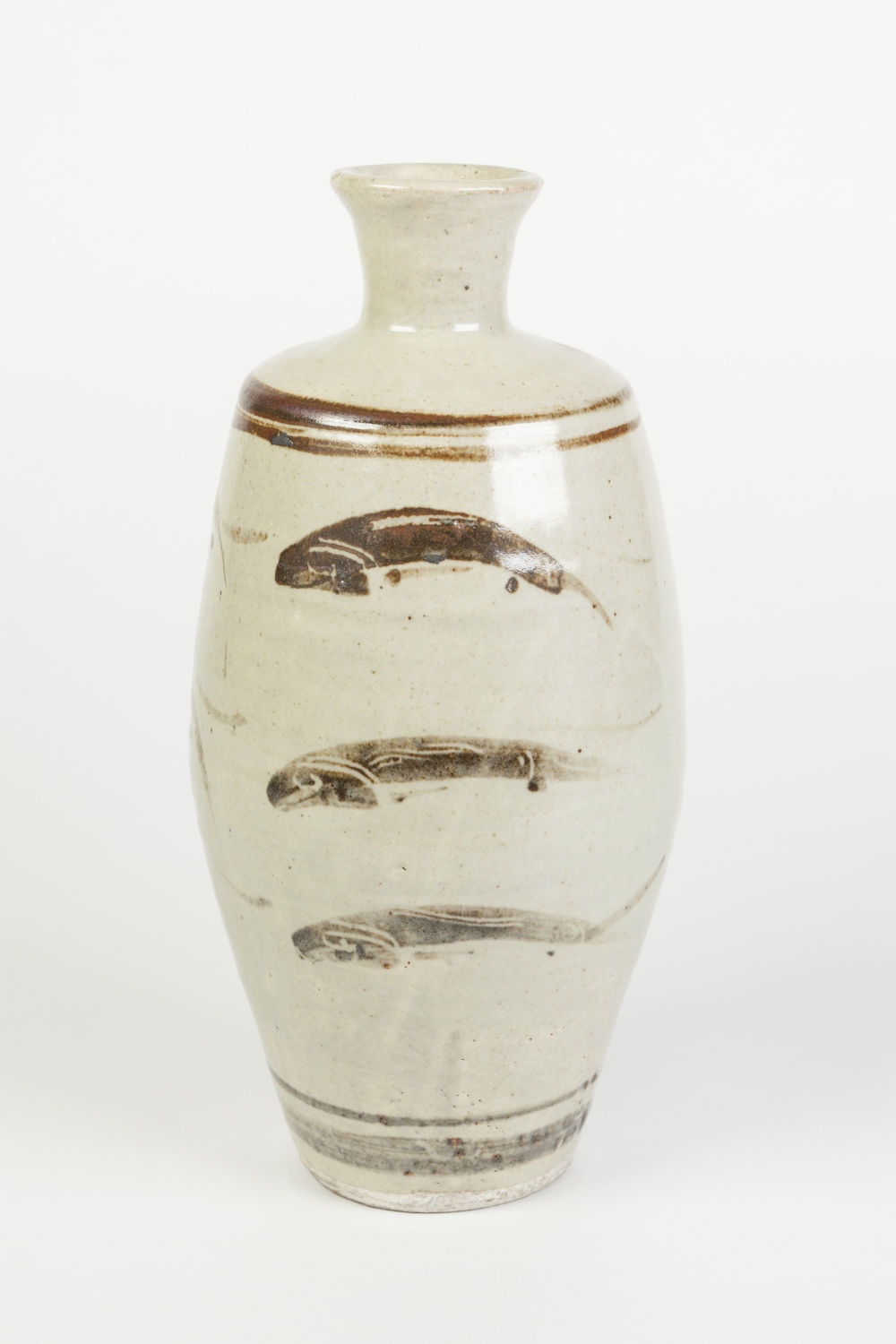 A BERNARD LEACH (ST. IVES, CORNWALL) STUDIO POTTERY VASE, of oviform with short trumpet neck, the
