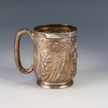 VICTORIAN SILVER HALF PINT MUG, straight sided and tucked in over the plain low domed foot, plain '