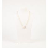 A SINGLE STRAND NECKLACE OF GRADUATED CULTURED PEARLS with 9ct white gold and pearl set clasp, 18"