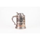 A LATE VICTORIAN SILVER LIDDED TANKARD, of Eighteenth Century design with tapered cylindrical