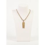 9k GOLD CHARM LINK NECKLACE, 15 1/2" long, 6.9gms and an EGYPTIAN GOLD COLOURED METAL ROUND OBLONG