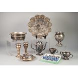 A SELECTION OF PLATED WARES including a WAITER, ENTREE DISH AND FLATWARE, three lady's WRIST