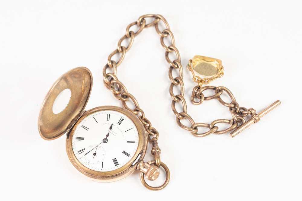 LANCASHIRE WATCH CO. LTD, PRESCOTT, ENGLAND, ROLLED GOLD DEMI HUNTER POCKET WATCH, No. 708075,