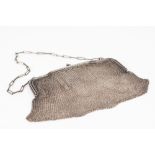 SILVER MESH EVENING BAG, with wavy frame and chain handle, 6" wide, London import mark for 1920, 4oz